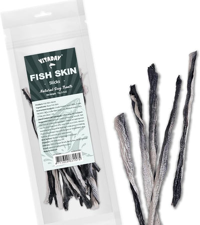 VITADAY 100% Fish Skin Dog Jerky Treats, Stick, 2.5 oz, 1-Pack | Natural dog jerky treats, rawhide alternative, 100% fish skin rich in collagen and omega-3, for all dogs, stick, 2.5 oz