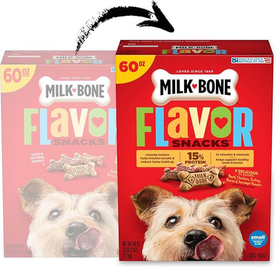 Milk-Bone Flavor Snacks Small Dog Biscuits, Flavored Crunchy Dog Treats, 60 Oz. Boxes (Pack of 3)