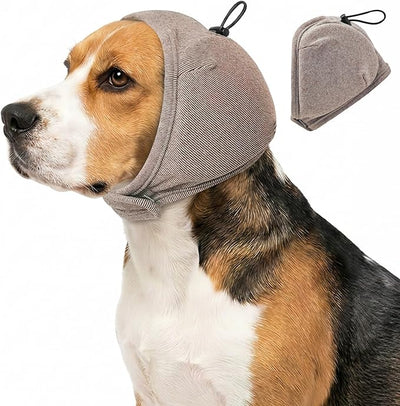 Meifsou Quiet Ears for Dogs - Adjustable Ear Covers for Noise, No Shake Dog Head Wrap, Dog Calming Hood for Thunder, Lightning, Fireworks, Dralon Fabric and Thickened Soundproof Cotton, Taupe, L