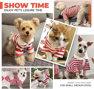 BAEJMJK Cute Dog Shirt Boy Girl Dog Clothes Striped Collared Polo T-Shirt for Small Medium Dogs Cats Soft Breathable Pet Puppy Outfits(Red,X-Small)
