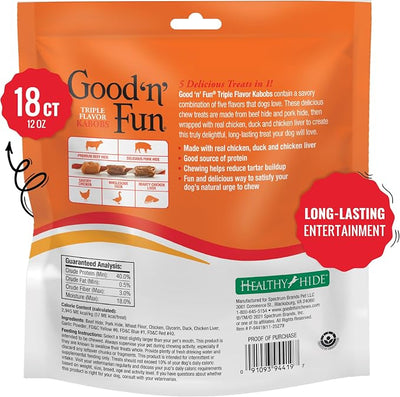 Good 'n' Fun Kabobs Long-Lasting Dog Treat, With Real Proteins, Beef Hide and Premium Chicken, Supports Dental Health, Mental Stimulation, 12 oz