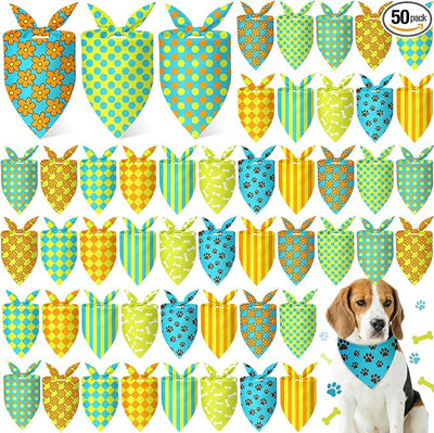 Weewooday 50 Pcs Cartoon Dog Bandana Bulk for Hippie Paw Print Flower Adventure Cute Soft Triangle Dog Bibs Summer Theme Birthday Party Supplies for Small Medium Large Costume 25.6 x 17.7 x 17.7 Inch