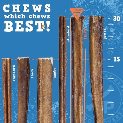 Jack&Pup 12 Inch Bully Sticks for Dogs (3 Pack) Extra Thick Dog Chews Long Lasting, Odor Free, Single Ingredient, 100% Beef Bully Sticks for Large Dogs