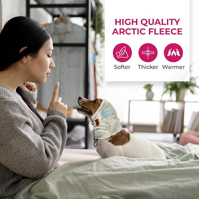 Dog Ear Muffs Noise Protection - Soft Calming Hood for Anxiety Relief, Fireworks, Thunder, Grooming & Vet Visits - Elastic Headband & Comfortable Neck Warmer for Travel (White, Small)