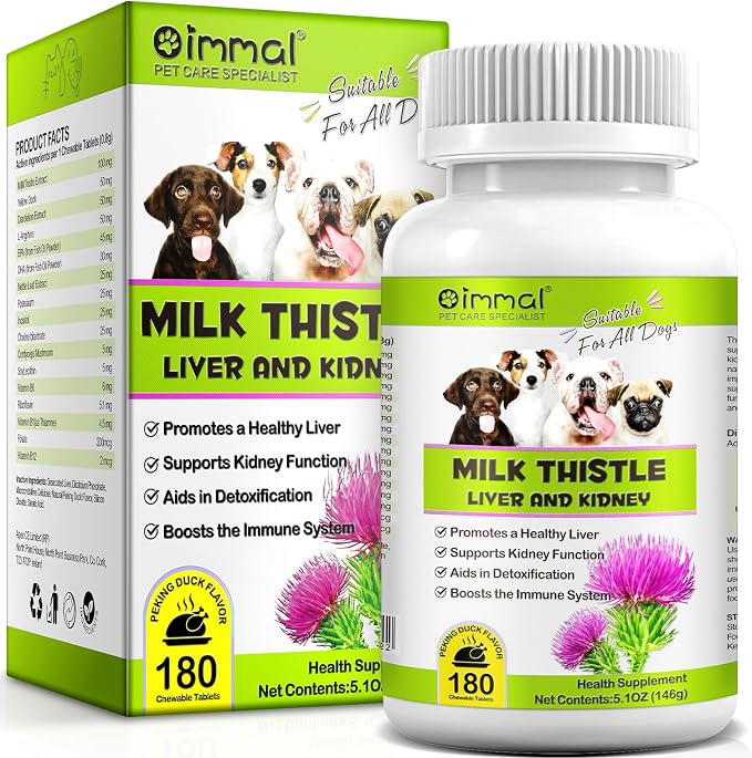 Milk Thistle for Dogs - Milk Thistle Supplement Tablets with EPA & DHA for Dogs Supports Liver Health and Kidney Function, Boosts Immune System, Dog Herbal Supplement Treats - 180 Chewable Tablets