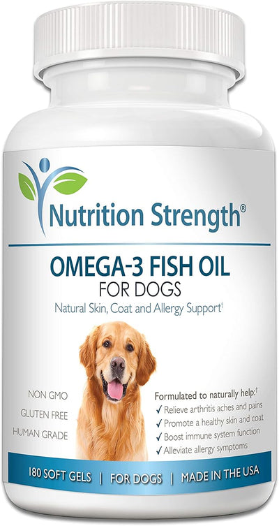 Omega 3 for Dogs - High EPA & DHA Fish Oil Soft Gels - Support for Itchy Skin, Seasonal Allergies, Shedding & Joint Health - Pure Wild Caught Source - 180 Count Value Size