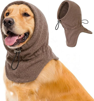 Dog Calming Hoodie - No Shake Ear Wraps for Dogs, Anxiety Relief & Noise Protection, Pet Ear Cover for Thunderstorms, Firework, Grooming, Force Drying, Brown L