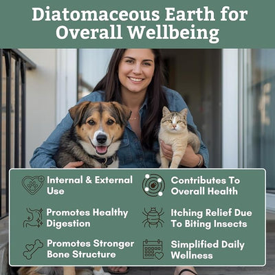 Wholistic Pet Organics Diatomaceous Earth - Food Grade for Dogs & Cats - 26 Oz - Multi Use Powder - Pet Safe Non-Chemical Freshwater Sourced Silica Supports Overall Health - Made in USA - 210 Scoops