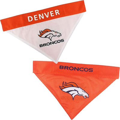 NFL DOG BANDANA - DENVER BRONCOS REVERSIBLE PET BANDANA. 2 Sided Sports Bandana with a PREMIUM Embroidery TEAM LOGO, Small/Medium. - 2 Sizes & 32 NFL Teams available