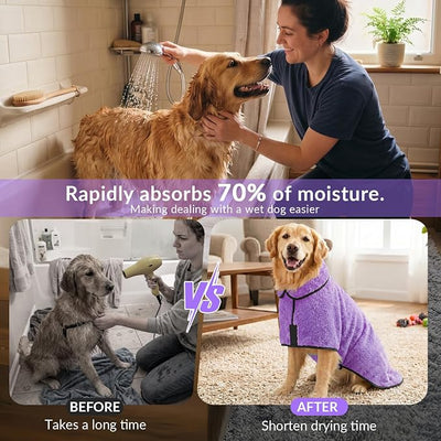 Bienbee Dog Bathrobe, Quick Drying Super Absorbent Pet Robes for Small Medium Large Dogs, Drying Coat for After Bath & Swim, Warm & Cozy Dogs Towels, Dog Puppy Bath Supplies, Ligh Purple L
