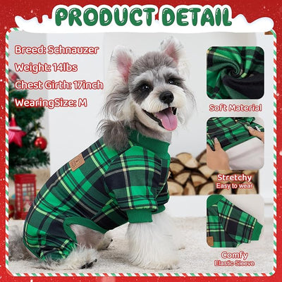 XPUDAC 4 Pack Dog Pajamas Plaid Dog Clothes for Small Medium Dogs Girl Boy Comfy Puppy Onesie Pet Christmas Outfit Cat Pjs Jammies, 2XL