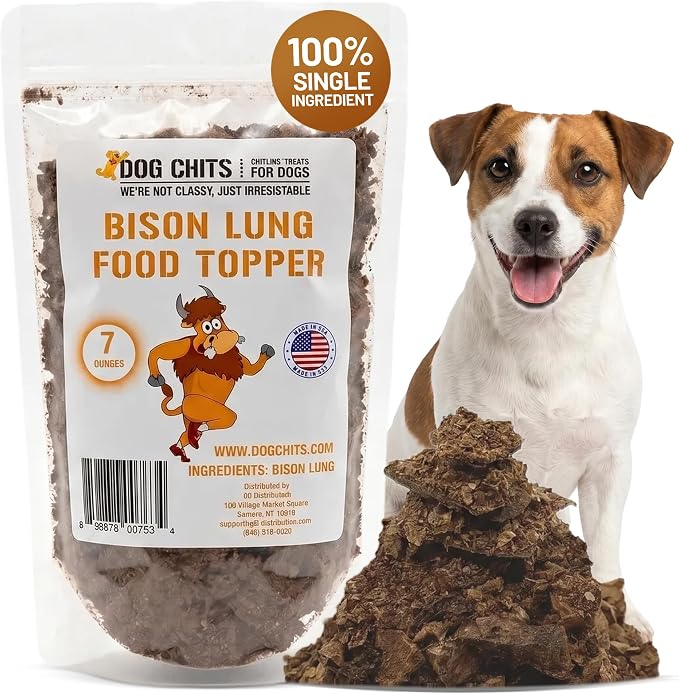 Dog Chits Bison Lung Food Topper for Dogs & Puppies - Single Ingredient, High Protein, Grain Free & Easy to Digest - Natural Dog Treats for Picky Eaters - Sprinkle on Food - Made in USA - 7 oz