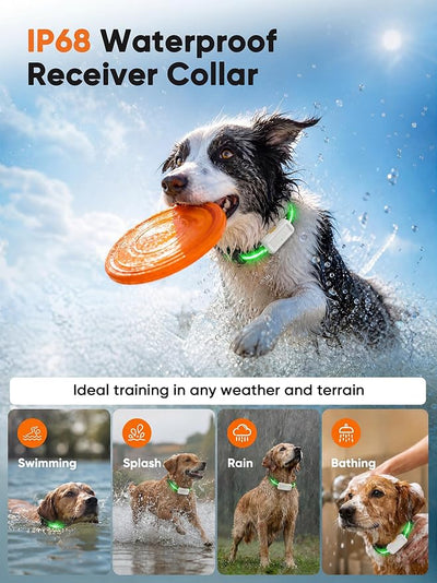 Dog Training Collar with Remote: 3300ft Dog Shock Collar, IP68 Waterproof E Collar with Light Strap, Beep Vibration & Shock Modes for Anti-Bark & Behavior Correction, Fits 15-120lbs Medium Large Dogs