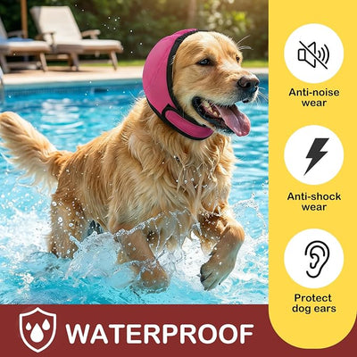 Dog Ear Muffs & No-Shake Ear Wrap – Waterproof Calming Hoodie for Thunder,Swimming, Bath & Noise Anxiety Relief | Quick-Dry Dog Head Wrap for Aural Hematoma Prevention, Grooming, Fireworks, Vet Visits
