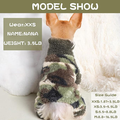Sebaoyu Plaid Turtleneck Dog Pajamas for Small Dogs, Fleece Sweater, Winter Cute Tiny Clothes Outfit Puppy Pajamas Pet Jumpsuits Cat Clothing (Medium, Camouflage Green)