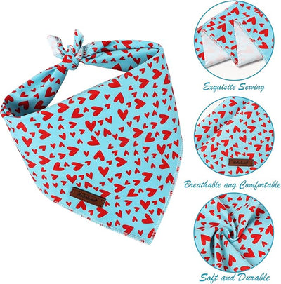 Valentines Dog Bandana - Soft Blue Heart Dog Neck Scarf, Cute Pet Bib for Medium Large Dogs, Valentine Photo Dogs Cats Prop for Daily Use Parties & Pet Photography L
