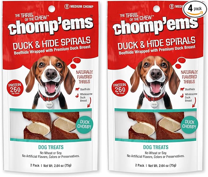 Chomp’ems Premium Beefhide Chews for Dogs, 2 Chews, (Pack of 4)