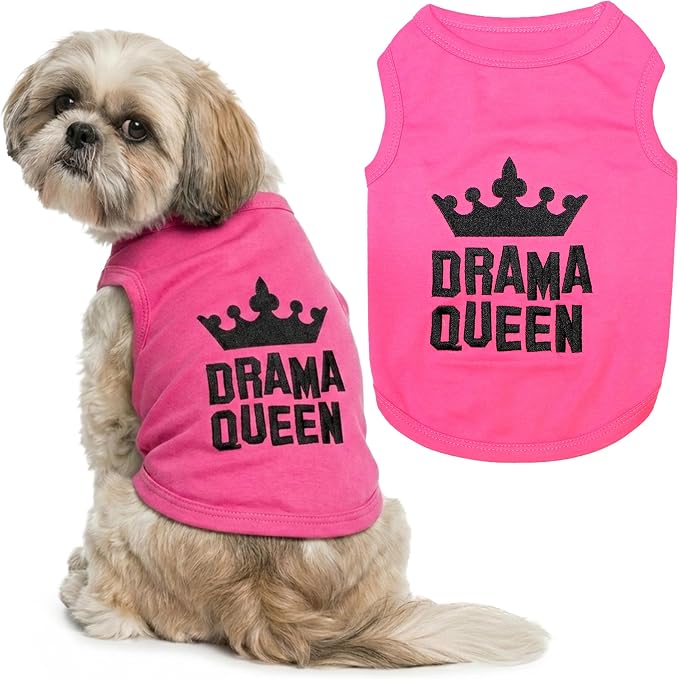 Parisian Pet Dog Shirt - 100% Cotton Shirts for Medium Dogs - Pink Sleeveless Girl Pet Clothes - Lightweight and Breathable Puppy Clothes - Stretchy Drama Queen Dog Apparel - Funny T Shirts for Dogs