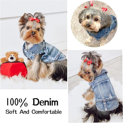 SILD Pet Clothes Dog Jeans Jacket Cool Blue Denim Coat Small Medium Dogs Lapel Vests Classic Hoodies Puppy Blue Vintage Washed Clothes
