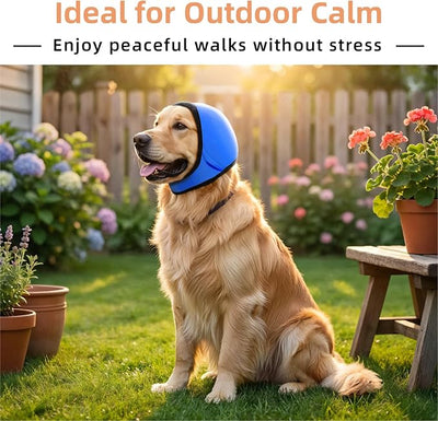Dog Ear Muffs Noise Protection, No-Shake Ear Wrap for Hematoma Care, Bathing, Drying, Swimming & Noise Anxiety Relief (Blue, Small)