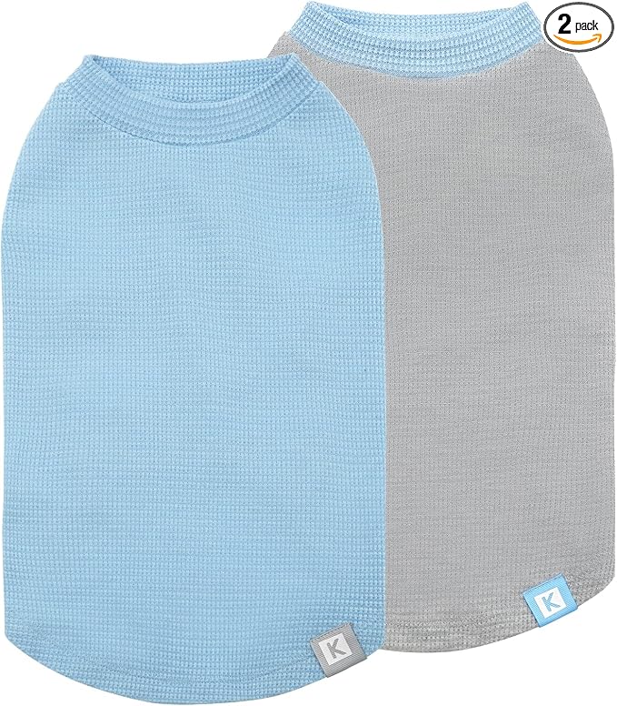 KYEESE 2Pack Waffle Dog Shirts, Lightweight Sleeveless Dog T Shirts for Small Dogs Boy, Breathable Pet Vest Comfort Tank Top Soft Dogs Clothes for Daily Wear, Blue+Grey, L