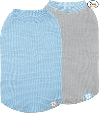 KYEESE 2Pack Waffle Dog Shirts, Lightweight Sleeveless Dog T Shirts for Small Dogs Boy, Breathable Puppy Vest Comfort Tank Top Soft Dogs Clothes for Daily Wear, Blue+Grey, S