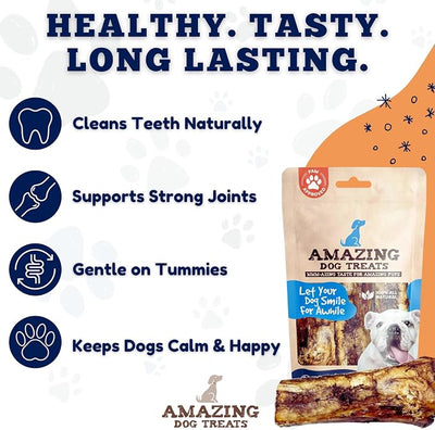 Amazing Dog Treats - 5-6 Inch Meaty Beef Marrow Bones (2 Count) - Long Lasting Dog Chew Bones - Filled Marrow Dog Bone