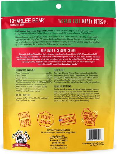 Charlee Bear Grain Free Freeze-Dried Dog Treats, Beef Liver & Cheese, High Protein, Limited Ingredient Training Treats or Meal Topper, 2.25 oz, Made in USA