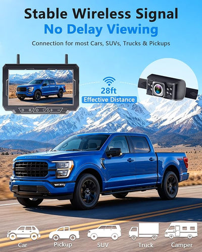 1080P HD 7-Inch Wireless Backup Camera: 15-Min Easy Install Plug & Play - Continuous Loop Recording with One-Button Playback Rear View Camera for Truck Pickup Car SUV Parking Safety Towing Assistance