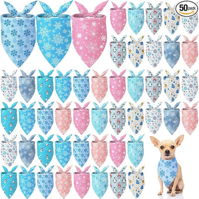 Weewooday 50 Pcs Winter Bandanas Bulk for Dogs Snowflake Cats Bandanas Charm Soft Triangle Bibs Adjustable Scarf for Small Medium Large Pets Winter Costume(25.6 x 17.7 x 17.7 Inch)