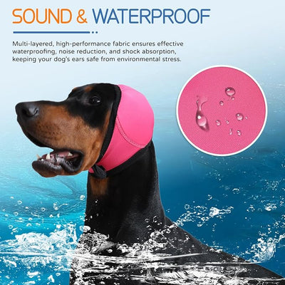 Dog Ear Muffs & Swim Cap and No Shake Ear Wrap for Bathing, Hematoma, Drying & Noise Anxiety Relief - Elastic Waterproof Ear Protection with Calming Hoodie for Grooming