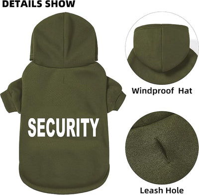 Security Dog Hoodie - Soft & Warm Sweater with Leash Hole Design for Dog Cat,Dog Clothes Pullover Hoodies for Christmas, Holidays and Daily Wear (Green (Security), Small)