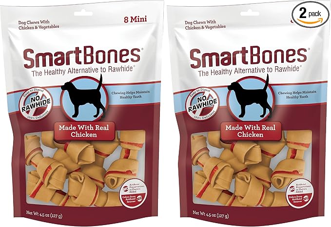SmartBones with Real Chicken Mini Chews 8 Count, Rawhide-Free Chews for Dogs (Pack of 2)