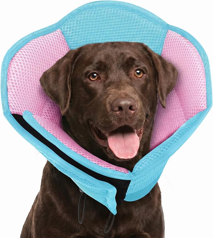 AOFITEE Large Dog Cone - Adjustable Dog Cone to Stop Licking, Foldable Extra Large Cones Dogs for Wound Healing, Pet Elizabethan Cones Collar After Surgery, XL Fabric Pet Neck Collar, BluePink X-Large