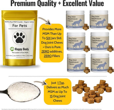 Pure MSM for Dogs & Cats | 99.9% Pure MSM Crystals | Organic Sulfur for Joint Support, Mobility, Skin & Coat | 100% Additive-Free | 7 oz / 210 g/Bag | 3 Pack