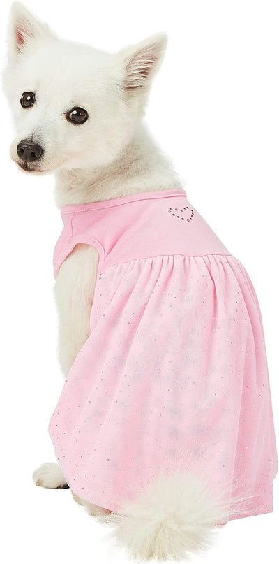 Blueberry Pet My Little Princess Cotton Blend Dog Tulle Dress in Lovely Pink with Heart, Back Length 12", Pack of 1 Clothes for Dogs