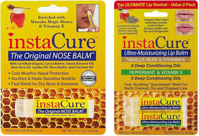 Nose Balm Heals Nasal Irritation, Ultra-Moisturizing Lip Repair Balms Vanilla Bean & Peppermint with Manuka Honey Vitamin E Shea Butter Aloe Vera Oil, 3-Pack Value Set.