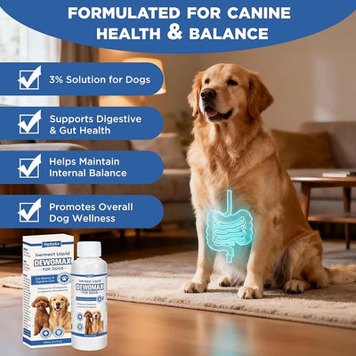 Dewomax for Dogs, lvermect Support Liquid for Puppies and Adult Dogs, Broad Spectrum Gut Balance Formula, Supports Internal Cleanse, Stomach Comfort and Digestion, Easy to Administer - 3.5 OZ
