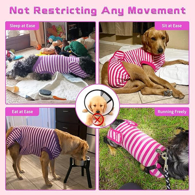 2 Packs Breathable Cotton Dog Recovery Suit for After Neuter Spay Abdominal Wounds Protector, Professional Anti-Licking Onesies for Male Female Pets Surgery Bandages, L Purple & Pink Stripes