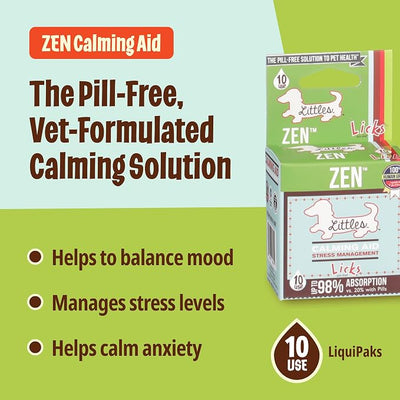 Licks Zen Calming Aid - Fast-Acting Stress & Behavior Support - for Small Breed Dogs & Cats - L-Theanine, Chamomile, Ashwagandha & Tryptohan - Pill-Free Gel Packets - 10 Packets