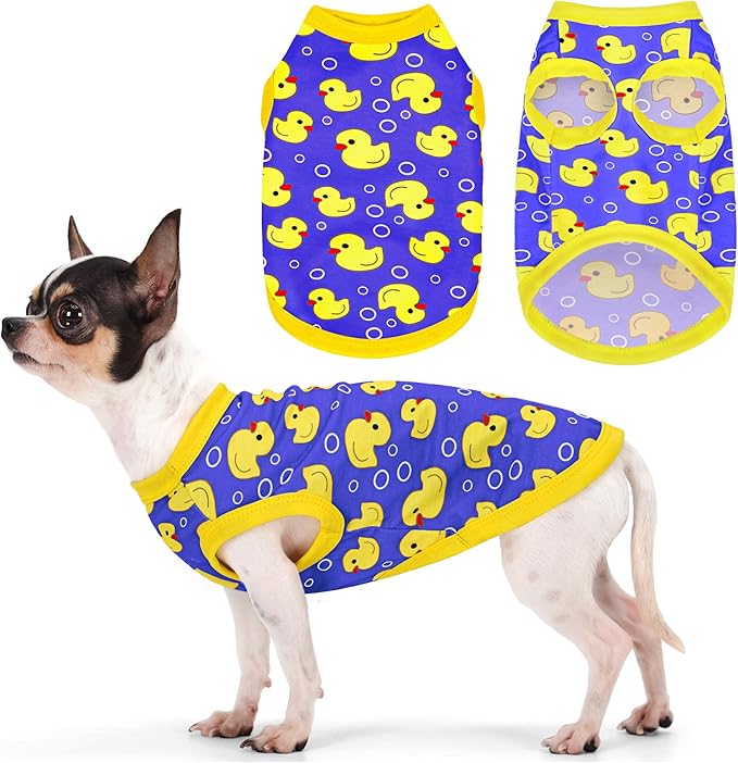 Adorable Yellow Duck Dog Shirt: Lightweight Polyester Cartoon Puppy Vest, Small Medium & Large Dog T-Shirt, Summer Pet Clothes, Cute Dog Apparel, Breathable Dog Tank Top Blue XXL