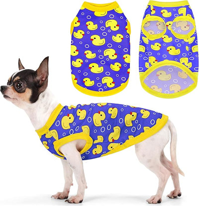 Adorable Yellow Duck Dog Shirt: Lightweight Polyester Cartoon Puppy Vest, Small Medium & Large Dog T-Shirt, Summer Pet Clothes, Cute Dog Apparel, Breathable Dog Tank Top Blue S