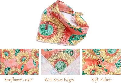 Unique style paws Dog Bandana, Sunflower Print 1PC Washable Square Dog Scarfs for Small Medium Large Dogs Adjustable Dogs Bib Scarfs for Girl Dogs