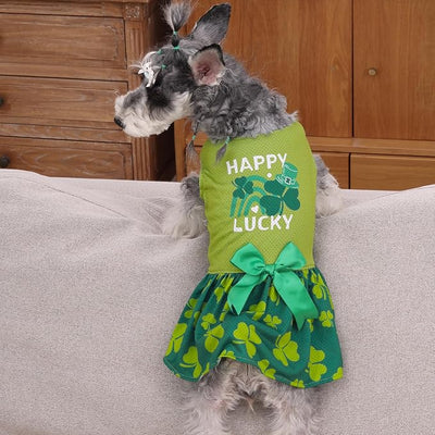 CuteBone Dog Mesh Dress St.Patrick's Day Puppy Sundress Pet Outfit Summer Fashion for Small Dogs Girl Cat Clothes