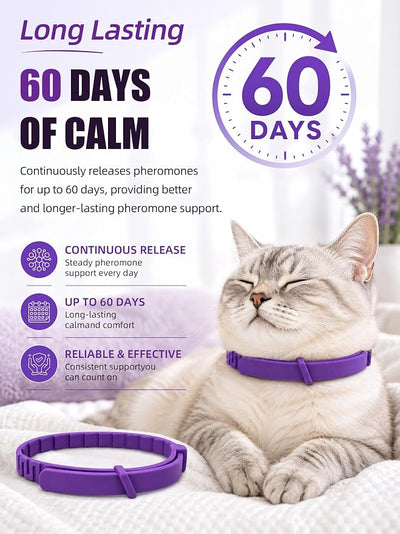 Calming Collar for Cats, 4 Pack – Waterproof Cat Calming Collars for Anxiety Relief and Stress, Breakaway Adjustable Pheromone Collar for Cats, Small Pet Dog & Puppy (Purple, Small)