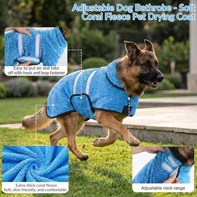 Bienbee Dog Bathrobe, Quick Drying Super Absorbent Pet Robes for Small Medium Large Dogs, Drying Coat for After Bath & Swim, Warm & Cozy Dogs Towels, Dog Puppy Bath Supplies,Light Blue M