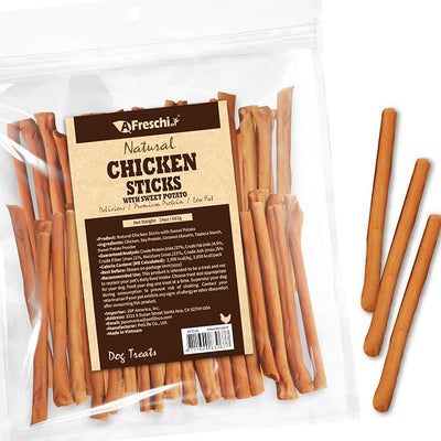 Afreschi Chicken Dog Treats, All Natural, Healthy & Easily Digestible, Grain-Free Puppy Chews, Low-Fat, Human Grade Training & Rewards Dog Snacks, Chicken Sticks with Sweet Potato, 24 oz Pack