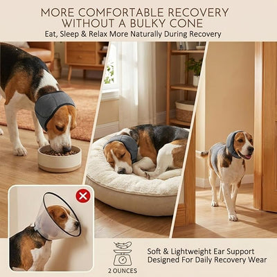 HOFi No-Shake Ear Wraps for Dogs: Stop Head Shaking & Ear Flapping During Aural Hematoma Recovery - Secure No-Slip Fit After Surgery - Cone Alternative for Beagle/Border/Frenchie Medium Breed