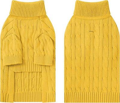 Small Dog Thermal Pullover Sweater, Classic Turtleneck Cable Knitwear Dog Clothes for Cold Weather Warm Pet Clothes for Chihuahua, Bulldog, Dachshund, Pug Yellow Large