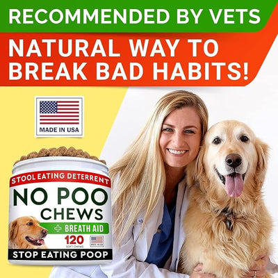 STRELLALAB No Poo Chews for Dogs - Coprophagia & Stool Eating Deterrent with Probiotics, Digestive Enzymes & Breath Aid Support - Stop Dog Poop Eating - Made in the USA - 120 Soft Chews